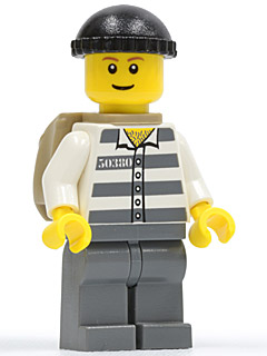 Police - Jail Prisoner 50380 Prison Stripes, Dark Bluish Gray Legs, Black Knit Cap, Thin Grin, Backpack (Undetermined Eyebrows) – ГРАДСКИ
