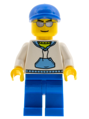White Hoodie with Medium Blue Pocket, Blue Legs, Blue Short Bill Cap – ГРАДСКИ