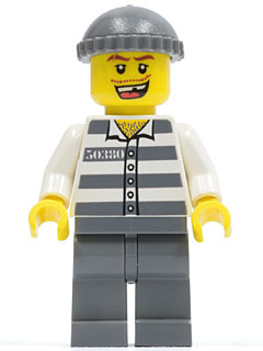 Police - Jail Prisoner 50380 Prison Stripes, Dark Bluish Gray Legs, Dark Bluish Gray Knit Cap, Missing Tooth – ГРАДСКИ