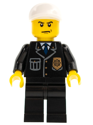 Police - City Suit with Blue Tie and Badge, Black Legs, White Short Bill Cap, Scowl – ГРАДСКИ