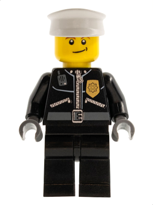 Police - City Leather Jacket with Gold Badge and 'POLICE' on Back, White Hat, Lopsided Smile – ГРАДСКИ