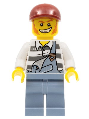 Police - Jail Prisoner Torn Overalls over Prison Stripes, Sand Blue Legs, Dark Red Short Bill Cap – ГРАДСКИ