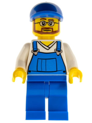 Overalls Blue over V-Neck Shirt, Blue Legs, Blue Short Bill Cap, Beard and Glasses – ГРАДСКИ