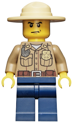 Forest Police - Dark Tan Shirt with Pockets, Radio and Gold Badge, Dark Blue Legs, Campaign Hat, Angry Eyebrows and Scowl, White Pupils – ГРАДСКИ