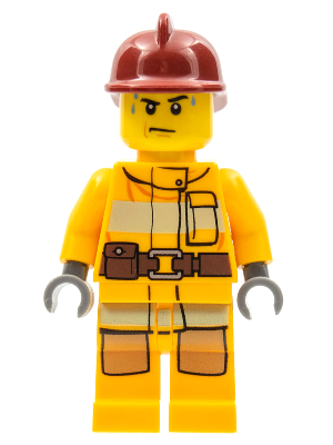 Fire - Bright Light Orange Fire Suit with Utility Belt, Dark Red Fire Helmet, Sweat Drops – ГРАДСКИ