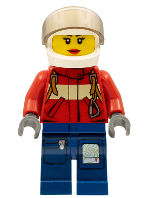 Fire - Pilot Female, Red Fire Suit with Carabiner, Dark Blue Legs with Map, White Helmet, Red Lips – ГРАДСКИ