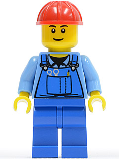 Overalls with Tools in Pocket Blue, Red Construction Helmet, Black Eyebrows, Thin Grin – ГРАДСКИ