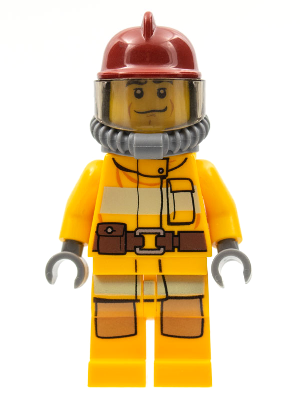 Fire - Bright Light Orange Fire Suit with Utility Belt, Dark Red Fire Helmet, Yellow Air Tanks, Black Eyebrows, Chin Dimple – ГРАДСКИ