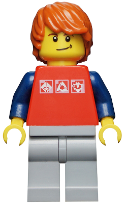 Red Shirt with 3 Silver Logos, Dark Blue Arms, Light Bluish-Gray Legs, Dark Orange Hair – ГРАДСКИ