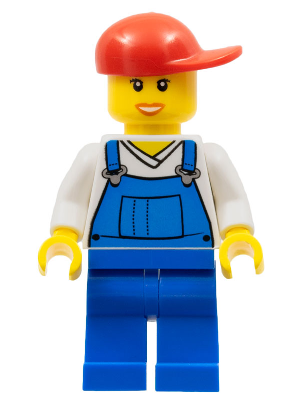 Overalls Blue over V-Neck Shirt, Blue Legs, Red Short Bill Cap, Open Mouth Smile – ГРАДСКИ