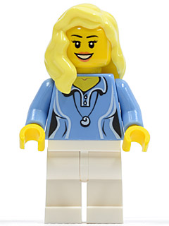 Medium Blue Female Shirt with Two Buttons and Shell Pendant, White Legs, Bright Light Yellow Female Hair over Shoulder – ГРАДСКИ