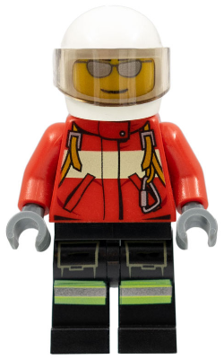 Fire - Pilot Male, Red Fire Suit with Carabiner, Reflective Stripes on Black Legs, White Helmet, Silver Sunglasses – ГРАДСКИ
