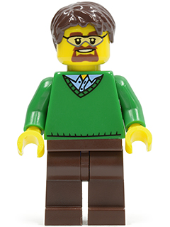Green V-Neck Sweater, Dark Brown Legs, Dark Brown Short Tousled Hair, Safety Goggles – ГРАДСКИ