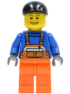 Overalls with Safety Stripe Orange, Orange Legs, Black Short Bill Cap, Brown Eyebrows, Open Mouth Smile – ГРАДСКИ