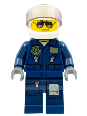 Forest Police - Helicopter Pilot, Dark Blue Flight Suit with Badge, Helmet, Black and Silver Sunglasses, Black Eyebrows – ГРАДСКИ