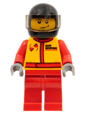 Monster Truck Driver, Racing Suit with Airborne Spoilers Logo, Black Helmet with Trans-Brown Visor, Crooked Smile – ГРАДСКИ
