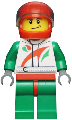 Race Car Driver, White Racing Suit with Octan Logo, Red Helmet with Trans-Brown Visor, Crooked Smile with Black Dimple – ГРАДСКИ