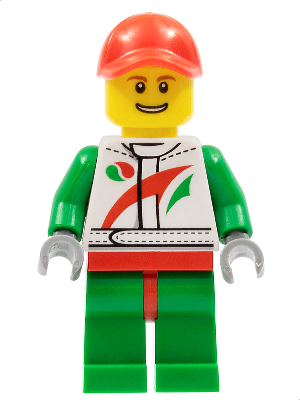Race Car Mechanic, White Racing Suit with Octan Logo, Red Cap with Hole, Brown Eyebrows, Thin Grin with Teeth – ГРАДСКИ