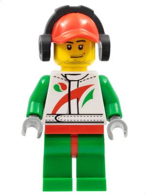 Race Car Mechanic, White Racing Suit with Octan Logo, Red Cap with Hole, Headphones, Smirk and Stubble Beard – ГРАДСКИ