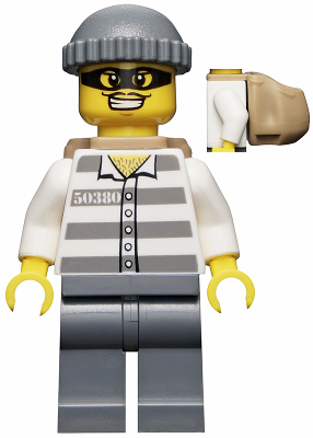 Police - Jail Prisoner 50380 Prison Stripes, Dark Bluish Gray Legs, Dark Bluish Gray Knit Cap, Backpack, Mask – ГРАДСКИ