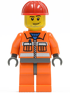 Construction Worker - Orange Zipper, Safety Stripes, Orange Arms, Orange Legs, Dark Bluish Gray Hips, Red Construction Helmet, Smirk and Stubble Beard – ГРАДСКИ