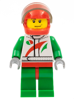 Race Car Driver, White Racing Suit with Octan Logo, Red Helmet with Trans-Brown Visor, Smirk and Stubble Beard – ГРАДСКИ