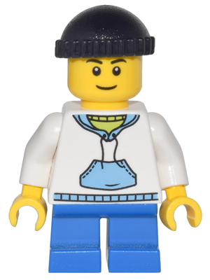 Child - Boy, White Hoodie with Medium Blue Pocket, Blue Short Legs, Black Knit Cap – ГРАДСКИ