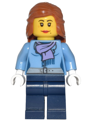 Medium Blue Jacket with Light Purple Scarf, Dark Blue Legs, Dark Orange Female Hair Mid-Length – ГРАДСКИ