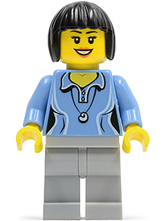 Medium Blue Female Shirt with Two Buttons and Shell Pendant, Light Bluish Gray Legs, Black Bob Cut Hair – ГРАДСКИ