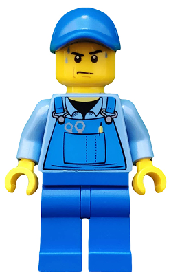 Overalls with Tools in Pocket Blue, Blue Cap with Hole, Sweat Drops – ГРАДСКИ