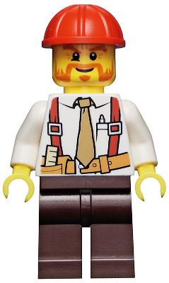 Construction Foreman - Shirt with Tie and Suspenders, Dark Brown Legs, Red Construction Helmet – ГРАДСКИ