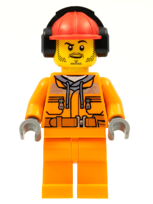 Construction Worker - Male, Orange Safety Jacket, Reflective Stripe, Sand Blue Hoodie, Orange Legs, Red Construction Helmet with Black Ear Protectors / Headphones, Stubble – ГРАДСКИ