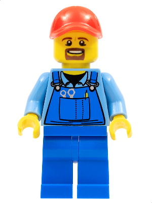Overalls with Tools in Pocket Blue, Red Cap with Hole, Brown Moustache and Goatee – ГРАДСКИ