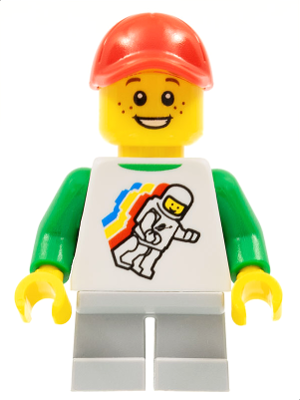 Classic Space Minifigure Floating Pattern, Light Bluish Gray Short Legs, Red Cap with Hole – ГРАДСКИ