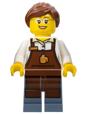 City Square Barista - Reddish Brown Apron with Cup, Reddish Brown Ponytail and Swept Sideways Fringe, Glasses and Smile – ГРАДСКИ