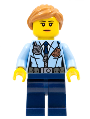 Police - City Officer Female, Jacket with Dark Blue Tie, Radio and Gold Badge, Dark Blue Legs, Medium Nougat Ponytail and Swept Sideways Fringe – ГРАДСКИ