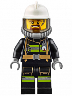 Fire - Reflective Stripes with Utility Belt, White Fire Helmet, Breathing Neck Gear with Air Tanks, Trans-Brown Visor, Goatee – ГРАДСКИ