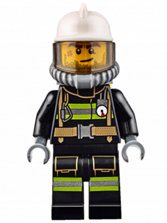 Fire - Reflective Stripes with Utility Belt, White Fire Helmet, Breathing Neck Gear with Air Tanks, Trans-Brown Visor, Beard Stubble – ГРАДСКИ
