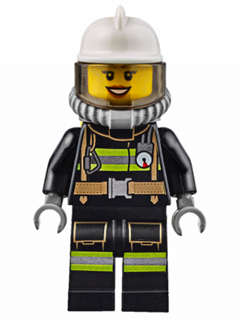 Fire - Reflective Stripes with Utility Belt, White Fire Helmet, Breathing Neck Gear with Air Tanks, Trans-Brown Visor, Peach Lips Open Mouth Smile – ГРАДСКИ