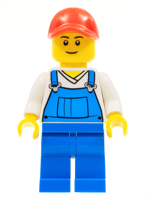 Overalls Blue over V-Neck Shirt, Blue Legs, Red Cap with Hole – ГРАДСКИ