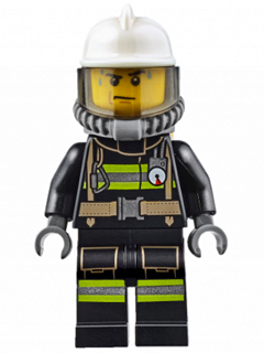 Fire - Reflective Stripes with Utility Belt, White Fire Helmet, Breathing Neck Gear with Air Tanks, Trans-Brown Visor, Sweat Drops – ГРАДСКИ