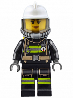 Fire - Reflective Stripes with Utility Belt, White Fire Helmet, Breathing Neck Gear with Air Tanks, Trans-Brown Visor, Peach Lips Smile – ГРАДСКИ