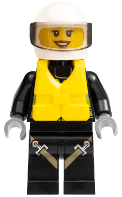 Fire - Reflective Stripes with Utility Belt and Flashlight, Life Jacket Center Buckle, White Helmet, Trans-Brown Visor, Peach Lips Open Mouth Smile – ГРАДСКИ