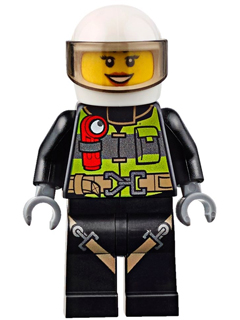 Fire - Reflective Stripes with Utility Belt and Flashlight, White Helmet, Trans-Brown Visor, Peach Lips Open Mouth Smile – ГРАДСКИ