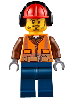 Fire - Male, Orange Safety Vest, Reflective Stripes, Reddish Brown Shirt, Dark Blue Legs, Red Construction Helmet with Black Ear Protectors / Headphones, Stubble – ГРАДСКИ