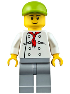 Chef - White Torso with 8 Buttons, Light Bluish Gray Legs, Lime Short Bill Cap (Fire Station Hot Dog Vendor) – ГРАДСКИ