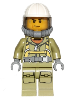Volcano Explorer - Male Worker, Suit with Harness, Construction Helmet, Breathing Neck Gear with Yellow Air Tanks, Trans-Brown Visor, Sweat Drops – ГРАДСКИ
