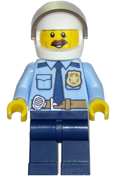 Police - City Shirt with Dark Blue Tie and Gold Badge, Dark Tan Belt with Radio, Dark Blue Legs, White Helmet – ГРАДСКИ