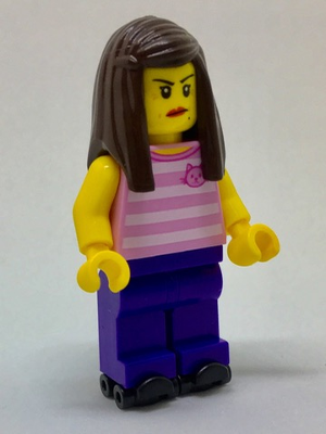 Rollerskater - Female, Bright Pink Striped Shirt with Cat Head, Dark Purple Legs, Dark Brown Long Hair, Red Lips, Black Skates – ГРАДСКИ
