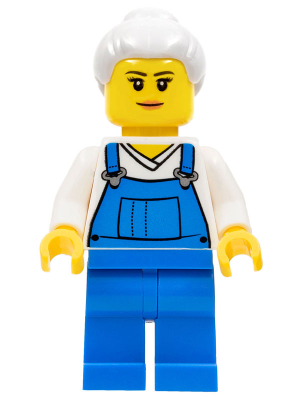 Farm Hand, Female, Overalls Blue over V-Neck Shirt, Light Bluish Gray Hair with Top Knot Bun – ГРАДСКИ